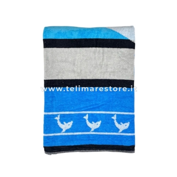 Telo Mare Rigato Big Stripe Dolphin Verde/Blu 90x165cm Beach Towel 100% Spugna di Cotone