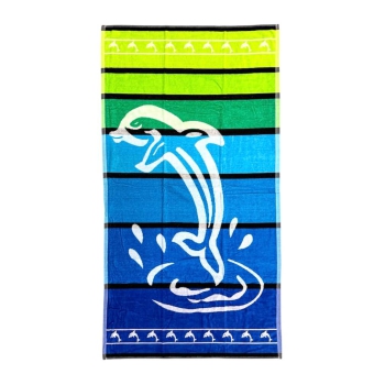Telo Mare Rigato Big Stripe Dolphin Verde/Blu 90x165cm Beach Towel 100% Spugna di Cotone