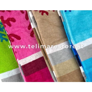Telo Mare Rigato Caraibi Beige 90x165cm Spugna 100%Cotone Asciugamano Spiaggia 