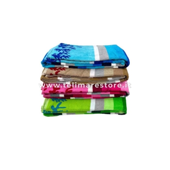 Telo Mare Rigato Caraibi Beige 90x165cm Spugna 100%Cotone Asciugamano Spiaggia 