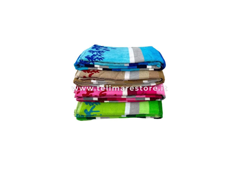 Telo Mare Rigato Caraibi Beige 90x165cm Spugna 100%Cotone Asciugamano Spiaggia 