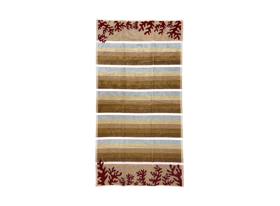 Telo Mare Rigato Caraibi Beige 90x165cm Spugna 100%Cotone Asciugamano Spiaggia 