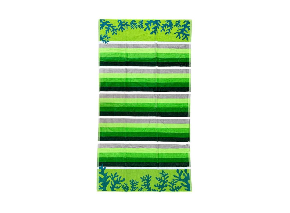 Telo Mare Rigato Caraibi Verde 90x165cm Spugna 100%Cotone Asciugamano Spiaggia 