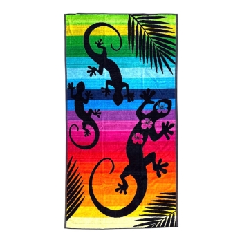 Telo Mare Rigato Geko Flower 100% Spugna di Cotone Rigenerato Asciugamano 90x165cm Beach Towel