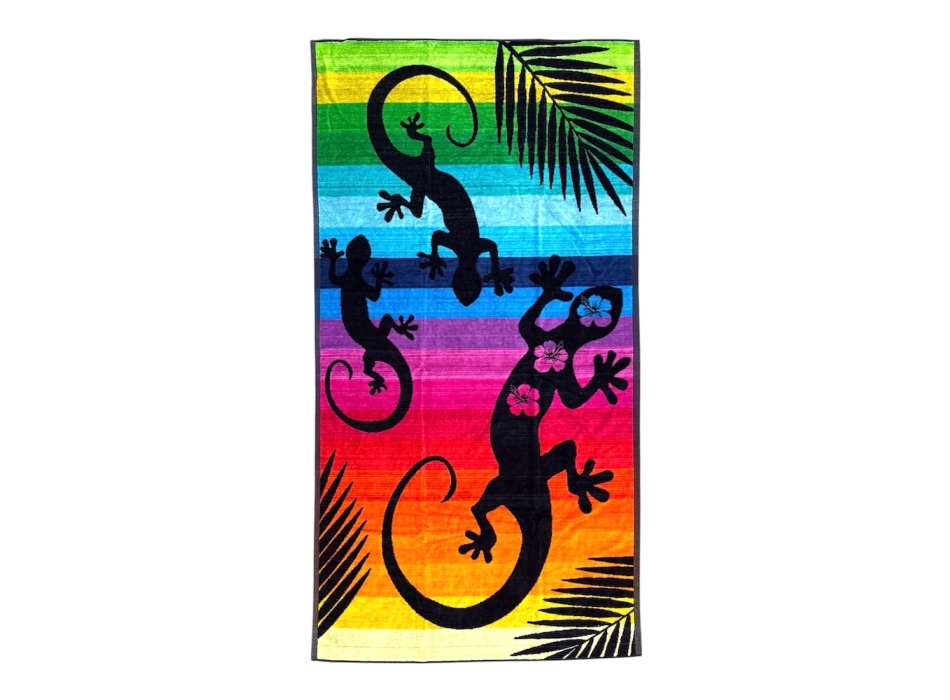 Telo Mare Rigato Geko Flower 100% Spugna di Cotone Rigenerato Asciugamano 90x165cm Beach Towel