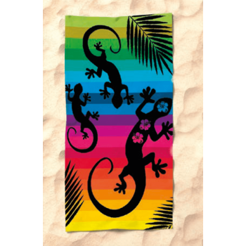 Telo Mare Rigato Geko Flower 100% Spugna di Cotone Rigenerato Asciugamano 90x165cm Beach Towel