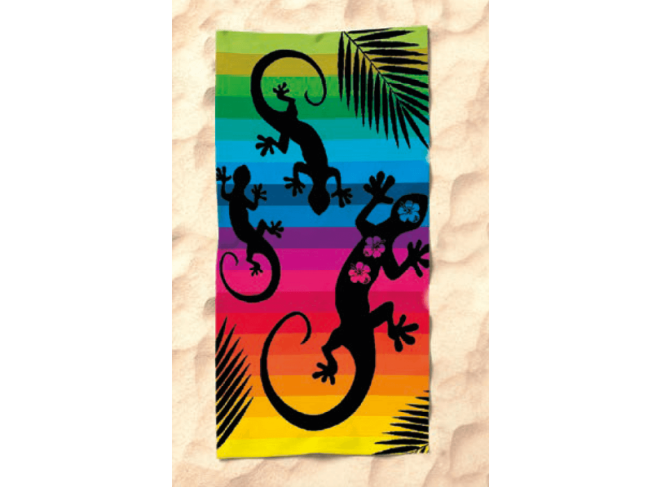 Telo Mare Rigato Geko Flower 100% Spugna di Cotone Rigenerato Asciugamano 90x165cm Beach Towel