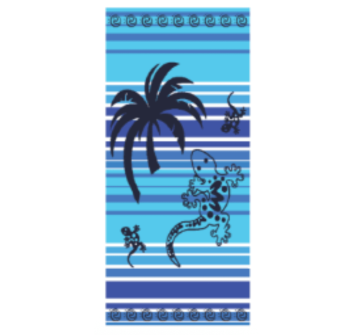 Telo Mare Rigato Geko Palma Azzurro 100% Spugna di Cotone 90x169cm Asciugamano Spiaggia - Beach Towel