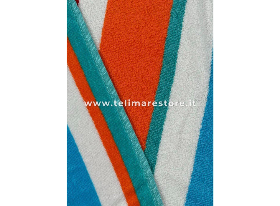 Telo Mare Rigato New Happy Stripe Celeste/Arancio 90x165cm Beach Towel 100% Spugna diCotone