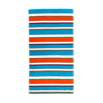 Telo Mare Rigato New Happy Stripe Celeste/Arancio 90x165cm Beach Towel 100% Spugna diCotone