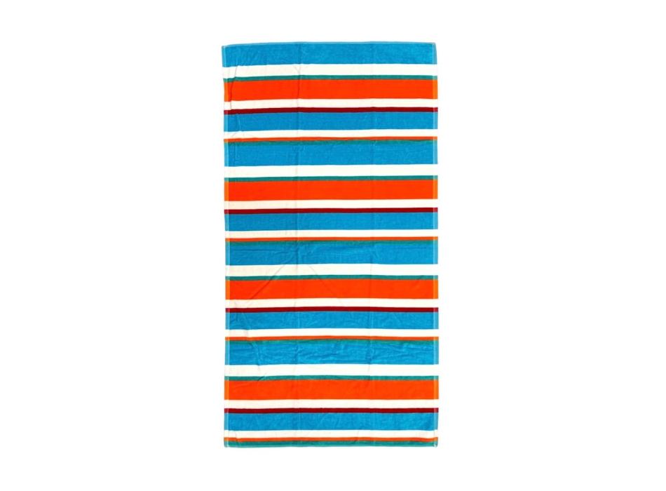Telo Mare Rigato New Happy Stripe Celeste/Arancio 90x165cm Beach Towel 100% Spugna diCotone