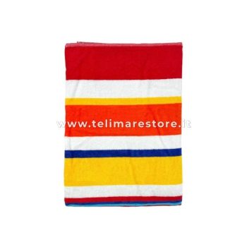 Telo Mare Rigato New Happy Stripe Rosso/Giallo 90x165cm Beach Towel 100% Spugna di Cotone