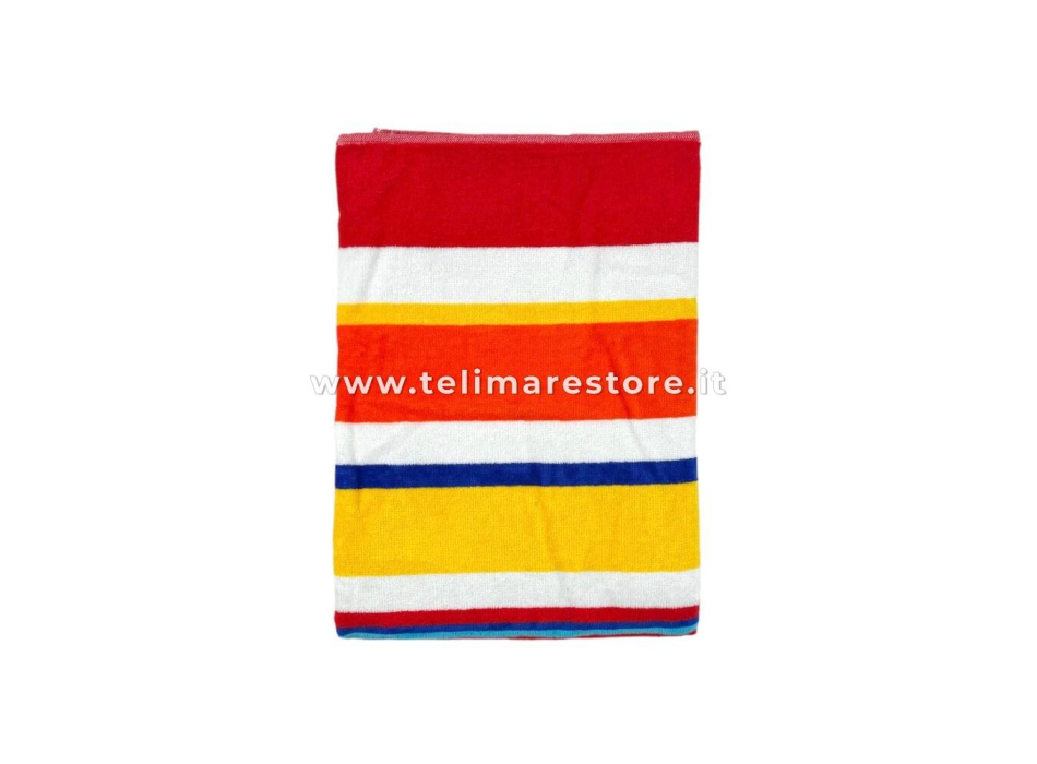 Telo Mare Rigato New Happy Stripe Rosso/Giallo 90x165cm Beach Towel 100% Spugna di Cotone