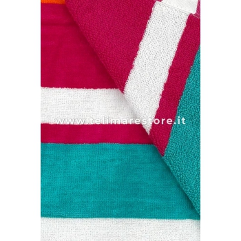 Telo Mare Rigato New Happy Stripe Verde/Fucsia 90x165cm Beach Towel 100% Spugna diCotone