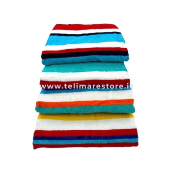 Telo Mare Rigato New Happy Stripe Verde/Fucsia 90x165cm Beach Towel 100% Spugna diCotone