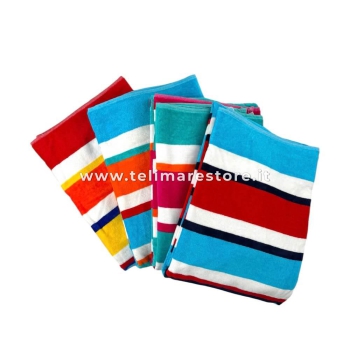 Telo Mare Rigato New Happy Stripe Verde/Fucsia 90x165cm Beach Towel 100% Spugna diCotone