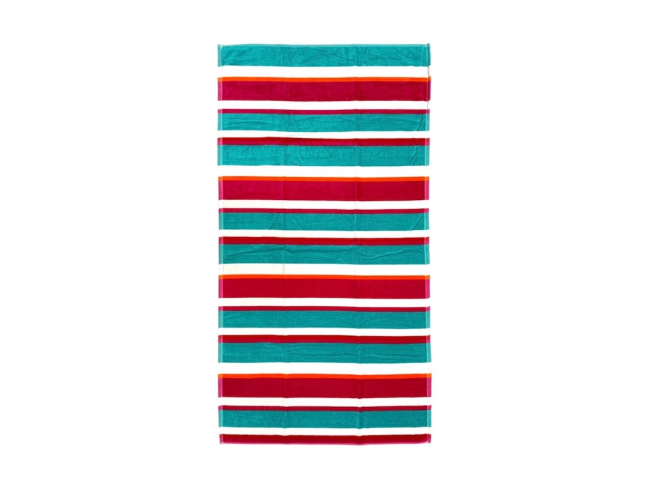 Telo Mare Rigato New Happy Stripe Verde/Fucsia 90x165cm Beach Towel 100% Spugna diCotone