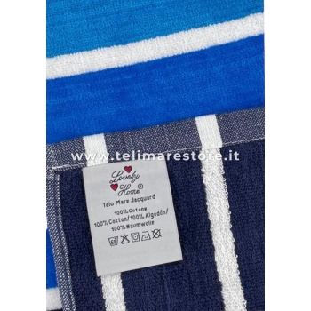 Telo Mare Rigato New Multy Color Blu 90x165cm Telo in Spugna 100% Cotone Asciugamano Spiaggia