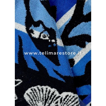 Telo Mare Rigato Reef Blu-Azzurro 90x165cm Beach Towel 100% Spugna di Cotone Asciugamano Spiaggia