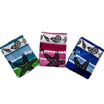 Telo Mare Rigato Reef Blu-Azzurro 90x165cm Beach Towel 100% Spugna di Cotone Asciugamano Spiaggia
