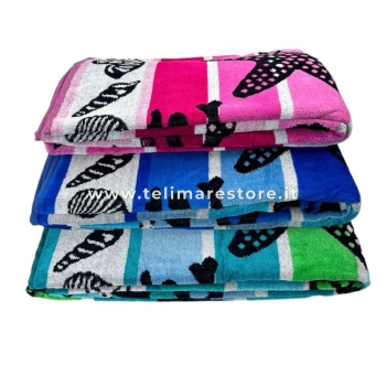 Telo Mare Rigato Reef Blu-Azzurro 90x165cm Beach Towel 100% Spugna di Cotone Asciugamano Spiaggia