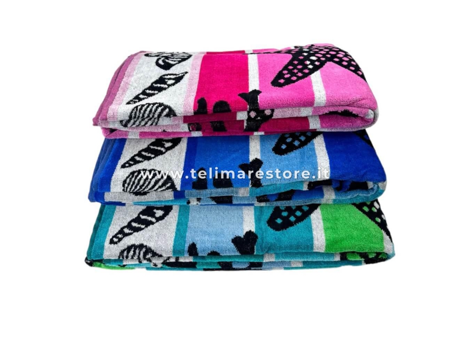 Telo Mare Rigato Reef Blu-Azzurro 90x165cm Beach Towel 100% Spugna di Cotone Asciugamano Spiaggia