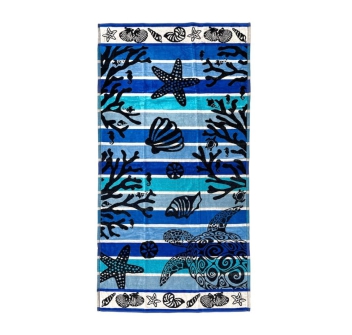 Telo Mare Rigato Reef Blu-Azzurro 90x165cm Beach Towel 100% Spugna di Cotone Asciugamano Spiaggia