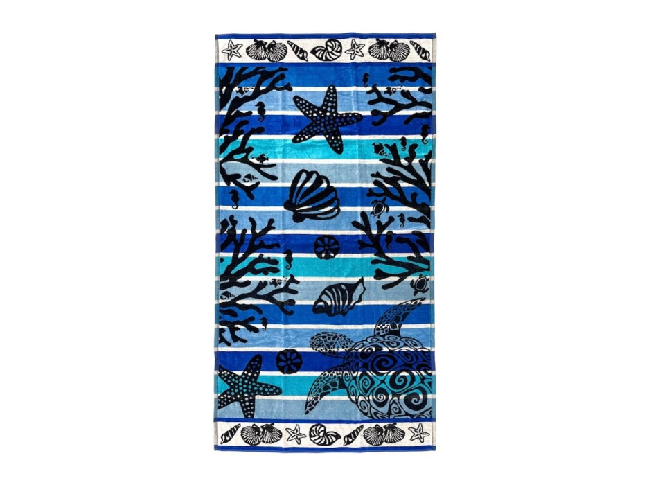 Telo Mare Rigato Reef Blu-Azzurro 90x165cm Beach Towel 100% Spugna di Cotone Asciugamano Spiaggia