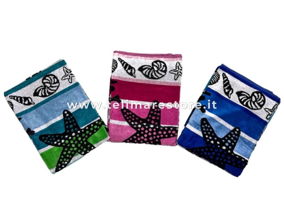 Telo Mare Rigato Reef Celeste-Verde 90x165cm Beach Towel 100% Spugna di Cotone Asciugamano Spiaggia