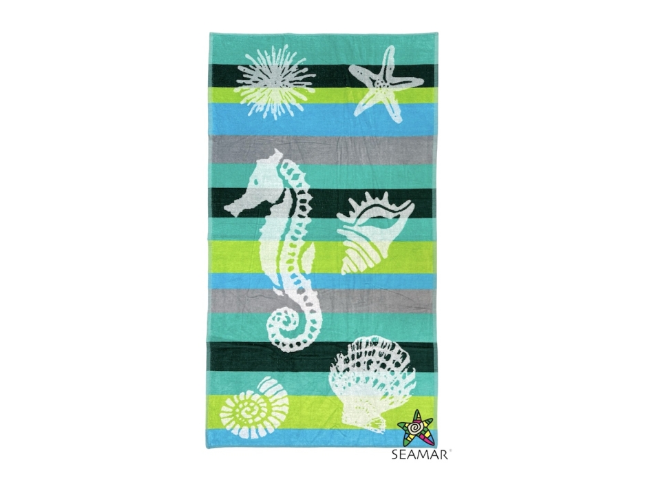 Telo Mare Rigato Samoa Verde 100% Spugna di Cotone 90x165 cm Asciugamano Spiaggia