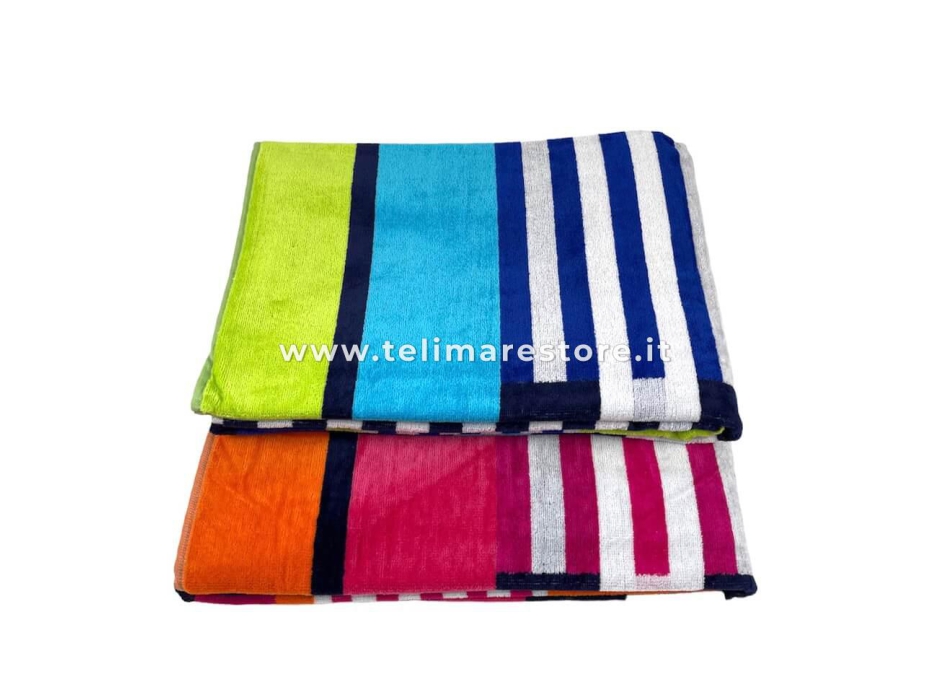 Telo Mare Righe Geometrie Fucsia 90x165cm Telo in Spugna 100% Cotone Asciugamano Spiaggia