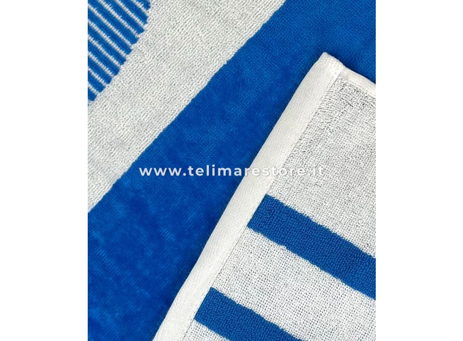Telo Mare Righe Sport Blu 100% Spugna di Cotone 90x165cm Asciugamano Spiaggia
