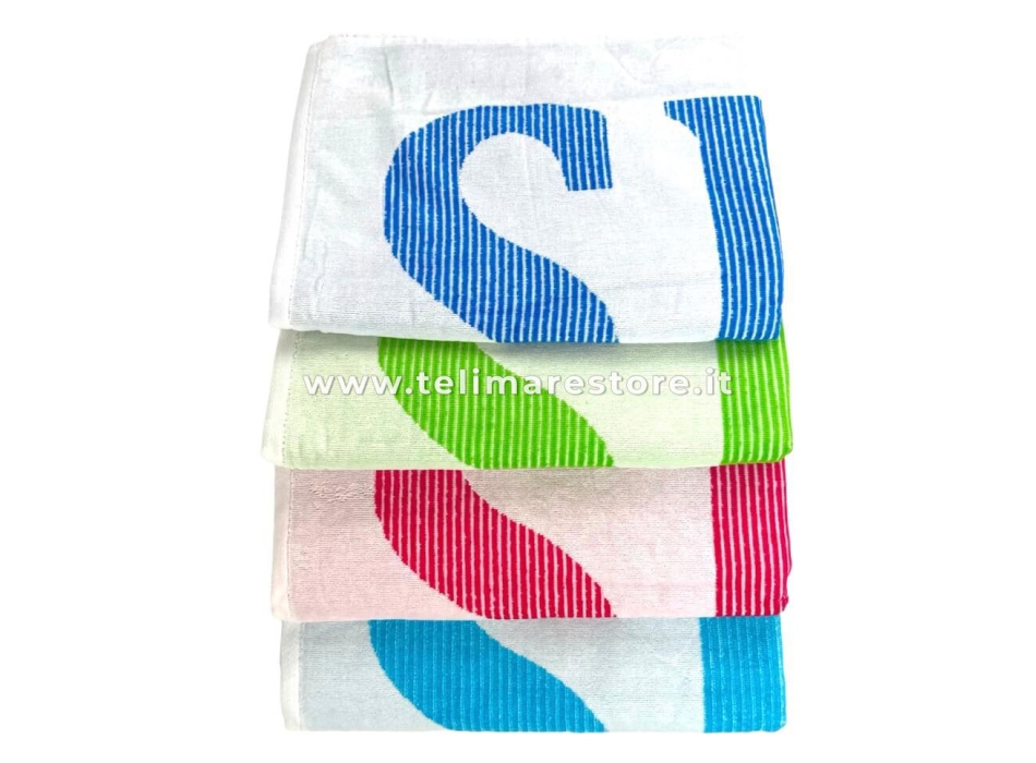 Telo Mare Righe Sport Blu 100% Spugna di Cotone 90x165cm Asciugamano Spiaggia