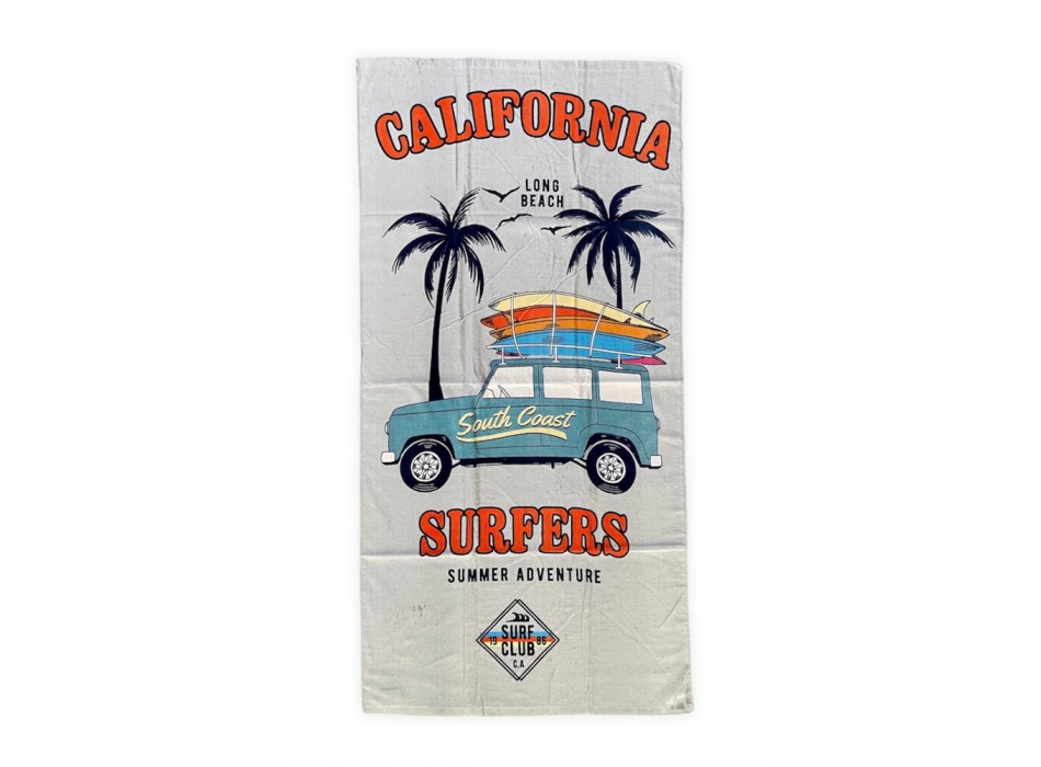 Telo Mare Stampato California Surfers Asciugamano in Spugna 100% cotone Beach Towel 80x160cm 