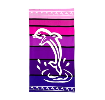 Telo Mare Stampato Dolphin Stipe Fucsia Asciugamano Velour 100% Poliestere 100x180cm 
