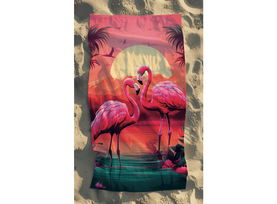 Telo Mare Stampato Flamingo Pink Asciugamano Velour 100% Spugna in Poliestere 100x180cm 