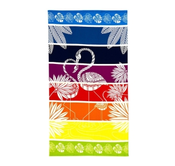 Telo Mare Stampato Flamingos Asciugamano Velour 100% Poliestere 100x180cm 