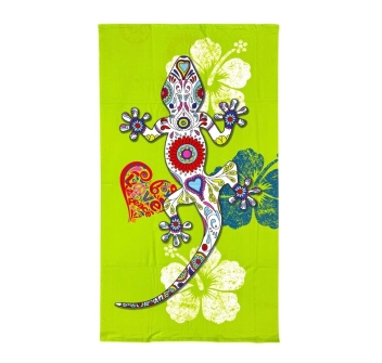 Telo Mare Stampato Geko Decorato Lime Asciugamano Velour 100% Poliestere 100x180cm 