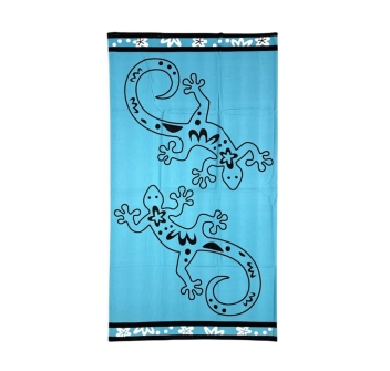 Telo Mare Stampato Geko Fiori Turchese Asciugamano Velour 100% Poliestere 100x180cm 