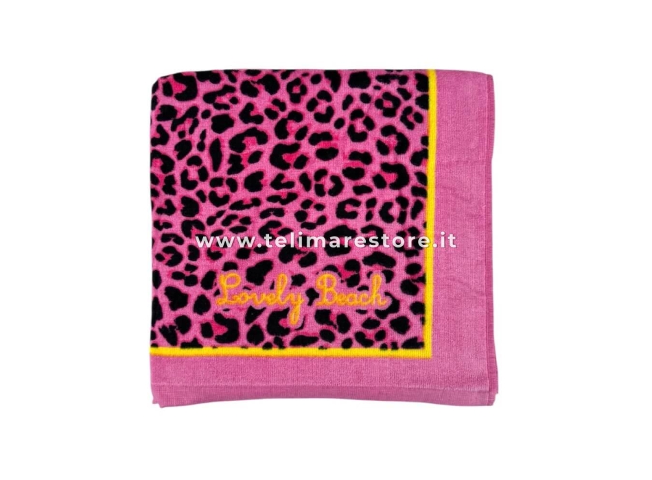 Telo Mare Stampato Kayan Fucsia Spugna Velour 90x170cm Asciugamano Spiaggia 100% Cotone 