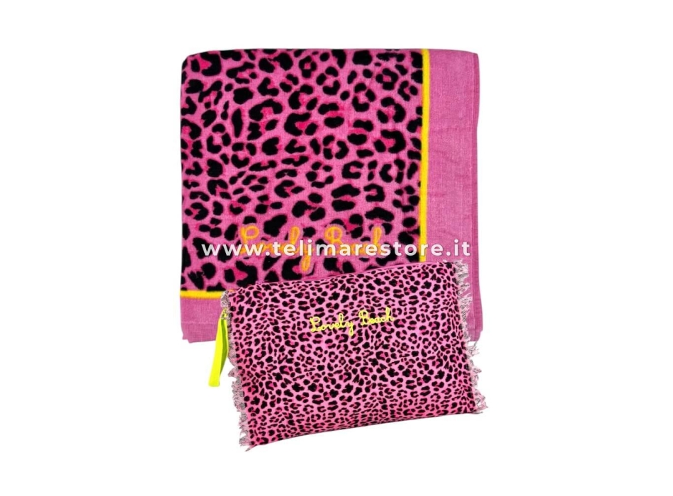 Telo Mare Stampato Kayan Fucsia Spugna Velour 90x170cm Asciugamano Spiaggia 100% Cotone 