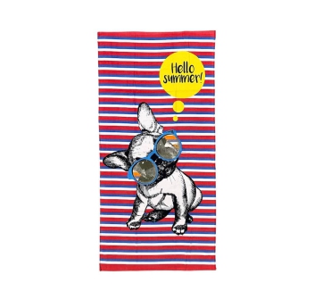 Telo Mare Stampato Puppy Stripe Asciugamano in Spugna 100% cotone Beach Towel 80x160cm 