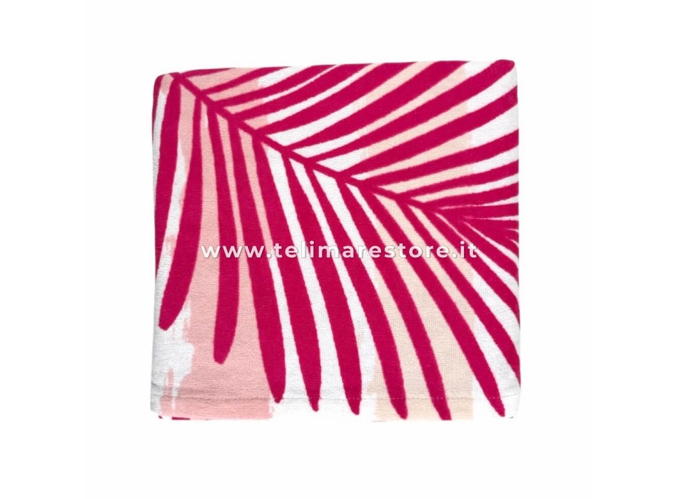 Telo Mare Stampato Stripe e Palme Morbida Spugna 90x170cm Asciugamano 100%Cotone