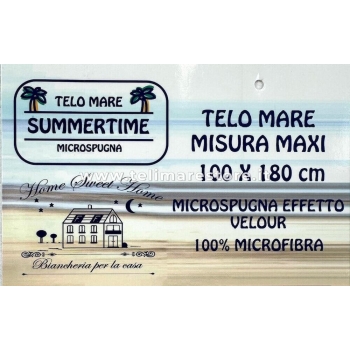 Telo Mare Stampato Summertime Elefante Microspugna Velour 100% Poliestere 100x180cm Stampa Digitale