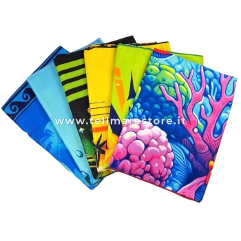 Telo Mare Stampato Summertime Pesci Microspugna Velour 100% Poliestere 100x180cm Stampa Digitale