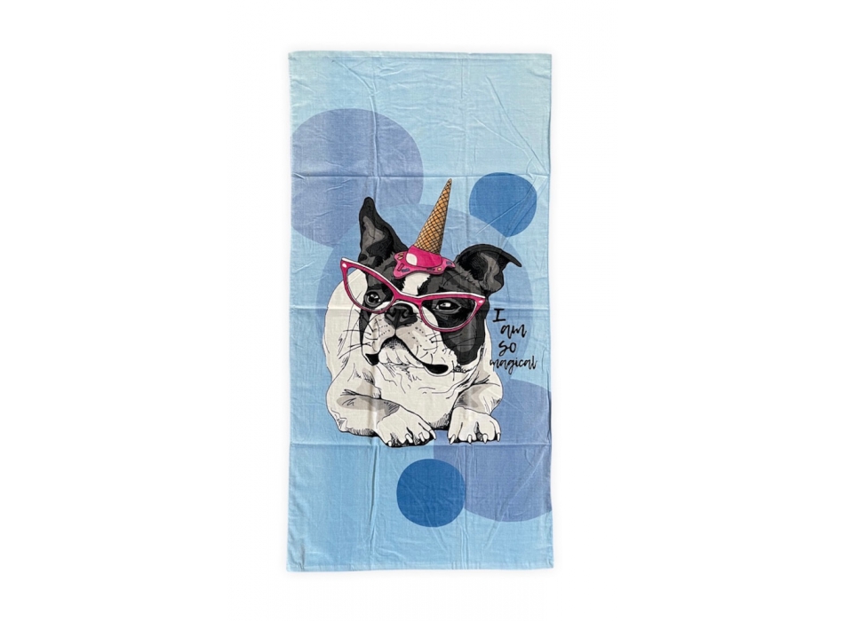 Telo Mare Stampato Sweety Dog Asciugamano in Spugna 100% cotone Beach Towel 80x160cm 