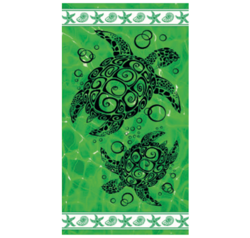 Telo Mare Stampato Turtle Verde Asciugamano Velour 100% Spugna in Poliestere 100x180cm 