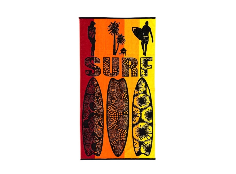 Telo Mare Surf Arancione Spugna 100% Cotone Asciugamano Spiaggia - Beach Towel 90x165cm