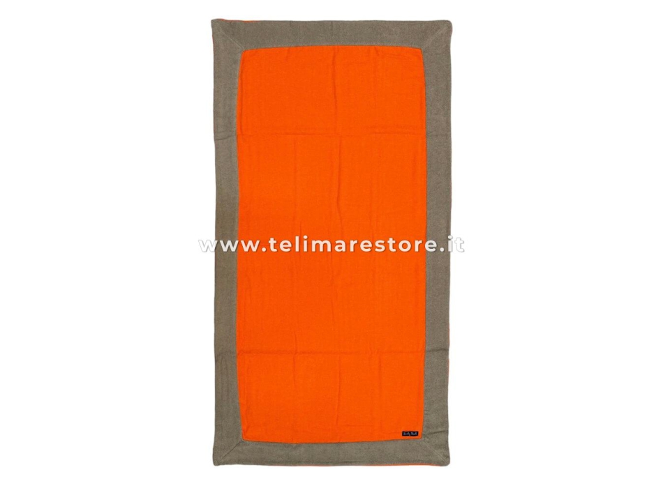 Telo Mare Tinta Unita Arancione Bordo Sabbia MicroSpugna 100% Cotone Asciugamano Spiaggia