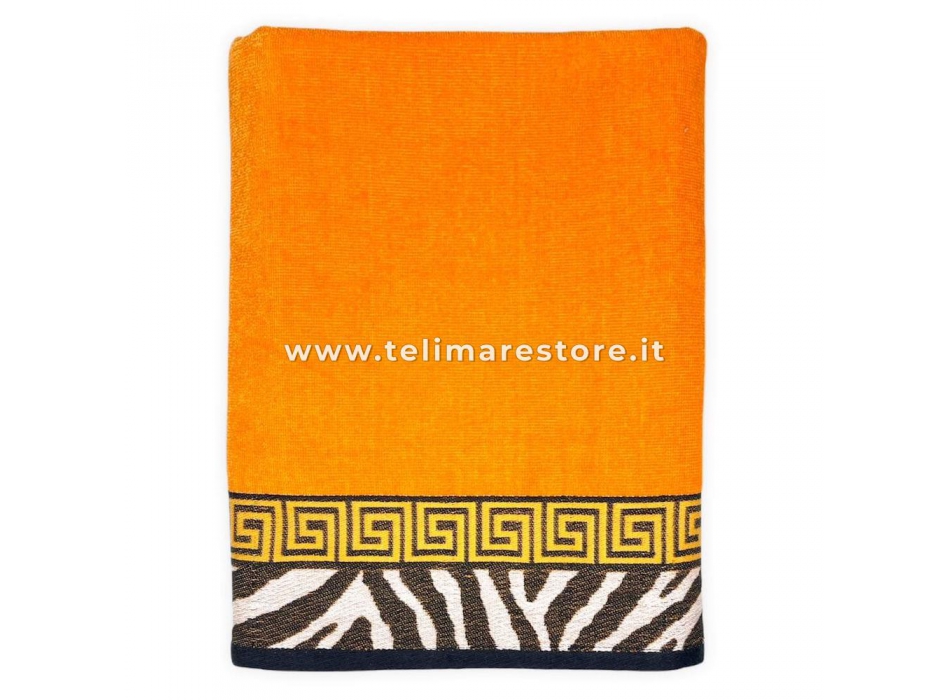 Telo Mare Tinta Unita Arancione Safari Zebrato 100% Spugna di Cotone Asciugamano 90x160cm Beach Towel